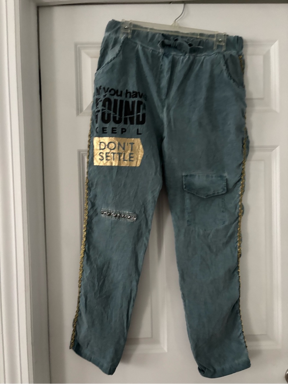 Home Collection Teal Jogger Pants with Gold Accents